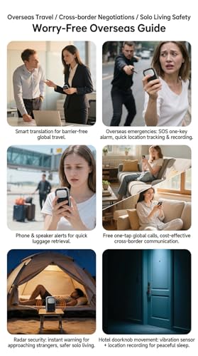 2 in 1 Smart Portable Personal Safety Alarm Mini Bluetooth Speaker with App Notifications, Radar Motion Sensor for Hotel/Travel/Camping Safety, Smart Luggage Anti-Theft Alarm, Emergency SOS Device