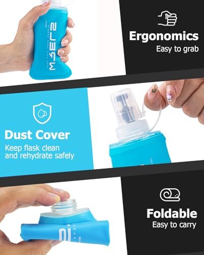 WRELS TPU Soft Flask Lightweight Portable Reusable Water Bottle,BPA Free Collapsible Flask for Hydration Pack in Running Hiking Cycling and Marathon - color: 250ml/8.45oz-2 Pack-Light Blue