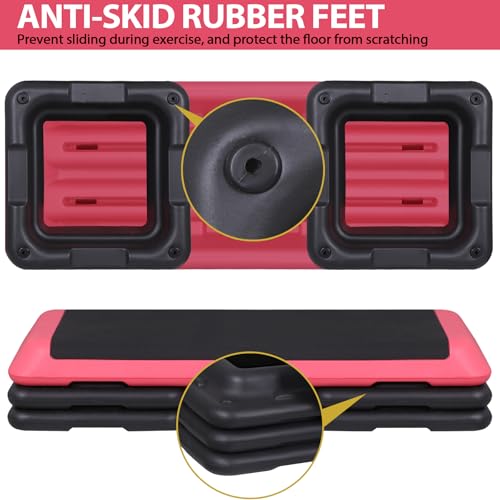 ZenStyle 43" Adjustable Aerobic Stepper Bench with 4/6/8 Inch Risers, Non-Slip Surface for Cardio, Strength Training & Home Fitness Workout - color: Rose Pink