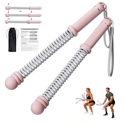 Adjustable Ropeless Battle Ropes, Portable Cordless Battle Ropes for Home Gym, Workout Equipment Exercise Rope for Low-Impact Workout, Strength & HIIT, for Men & Women (Pink) - color: Pink, size: Adjustable 2 Weights