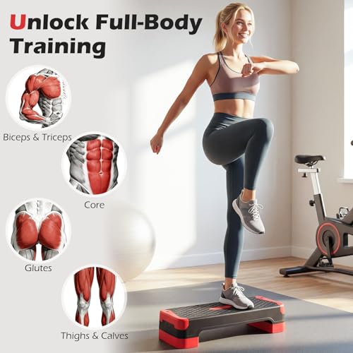 Goplus 3-in-1 Aerobic Step Platform, 600 LBS Adjustable Exercise Stepper - color: Red
