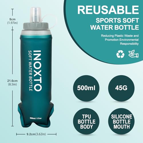 INOXTO Soft Flask,Collapsible Soft Water Bottles for Hydration Vests and Running Packs, Soft Flask Running Bottles for Hiking Cycling(250/500 ml) (2 PCS 500ML) - size: 2 PCS 500ML