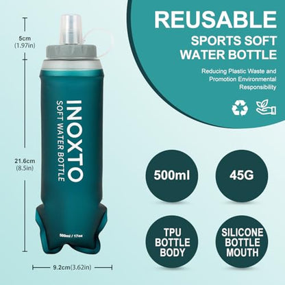 INOXTO Soft Flask,Collapsible Soft Water Bottles for Hydration Vests and Running Packs, Soft Flask Running Bottles for Hiking Cycling(250/500 ml) (2 PCS 500ML) - size: 2 PCS 500ML