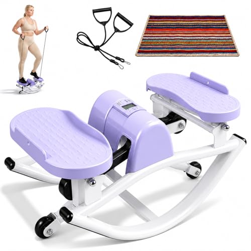 Rock Stepper for Home Workout, Side-to-Side Stepper Machine with Resistance Bands & Digital Display, Low-Impact Lateral Stepper for Full Body Exercise, Compact Quiet Cardio Equipment for Apartment/Gym - color: Purple