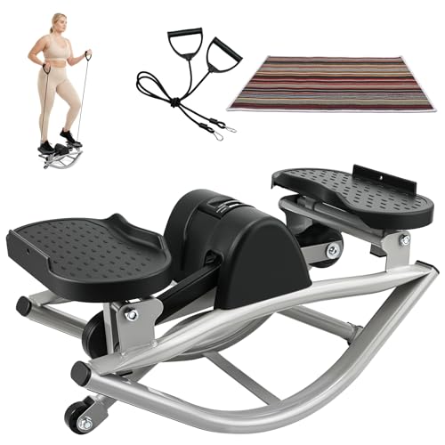 Rock Stepper for Home Workout, Side-to-Side Stepper Machine with Resistance Bands & Digital Display, Low-Impact Lateral Stepper for Full Body Exercise, Compact Quiet Cardio Equipment for Apartment/Gym - color: Grey