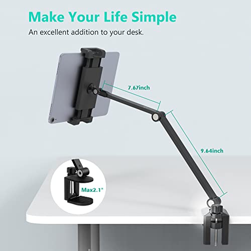 iPad Desk Mount, Adjustable Tablet Holder Clamp, 360 degree Rotation, Sturdy Aluminum Tablet Arm Mount for 4.7"-13" iPad Pro/Air/Mini, iPhone, Galaxy Tab, for Kitchen, Work, Video Call(Black) - color: Black
