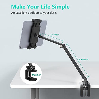 iPad Desk Mount, Adjustable Tablet Holder Clamp, 360 degree Rotation, Sturdy Aluminum Tablet Arm Mount for 4.7"-13" iPad Pro/Air/Mini, iPhone, Galaxy Tab, for Kitchen, Work, Video Call(Black) - color: Black