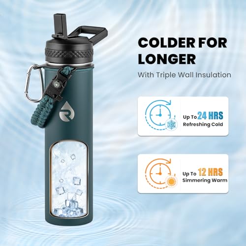RAYMYLO Insulated Water Bottle 24 oz, Triple Wall Vacuum Stainless Steel - color: Dark Green, size: 24 Ounces