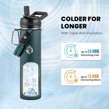 RAYMYLO Insulated Water Bottle 24 oz, Triple Wall Vacuum Stainless Steel - color: Dark Green, size: 24 Ounces