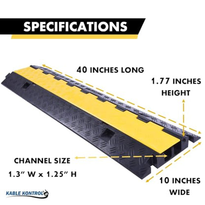 Kable Kontrol Atlas Heavy Duty Cable Protector Ramp - 2 Channel Bulk Wholesale Pallet - 10 Pcs - 40” Long Black & Yellow - 24,000 Lbs Capacity - Rubber Speed Bump Wire Protector Cord Cover - CP9987 - size: 2 Channel - 40" - 10 Units