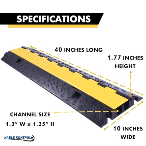 Kable Kontrol Atlas Heavy Duty Cable Protector Ramp - 2 Channel Bulk Wholesale Pallet - 20 Pcs - 40” Long Black & Yellow - 24,000 Lbs Capacity - Rubber Speed Bump Wire Protector Cord Cover - CP9987 - size: 2 Channel - 40" - 20 Units