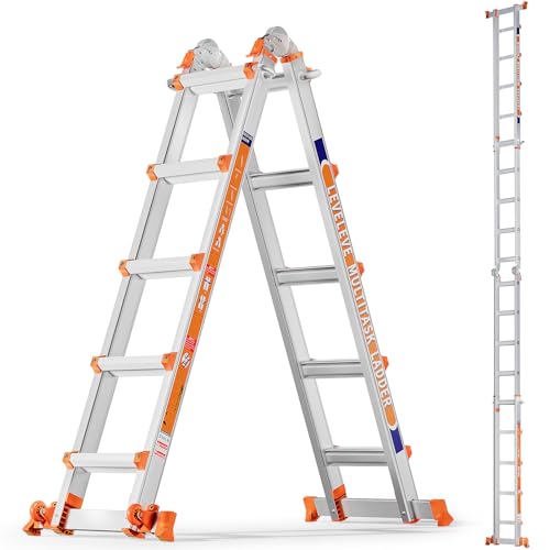 LEVELEVE 17FT Multi Position Ladder,A Frame 5 Step Ladder with Stabilizer Bar & Wheels,330 lbs Security Load Extension Ladder for Stairs Home Indoor Outdoor Roof - size: 5STEP-17FT