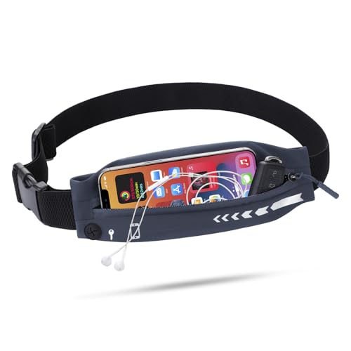 USHAKE Slim Running Belt for Women Men-Runners Phone Holder Fanny Pack, Adjustable, Bounce Free Waist Pouch bag for Workout, Money Belt, Run Gear Accessories Dark Grey - color: Dark Grey