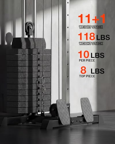 Mikolo Wall Mount Cable Station, Cable Crossover Machine with Dual Pulley System and 19/27 Adjustable Positions for Home Gym Fitness Equipment - color: BLACK, size: G3 Elite(118 lb weight stack)