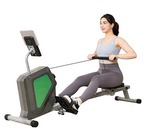 Magnetic Rowing Machine, Quiet Foldable Rower with 8-Level Resistance, LCD Monitor & Tablet Holder, Full-Body Low-Impact Cardio Equipment, Optional 2-in-1 Strength Training - color: Gray SRM2000