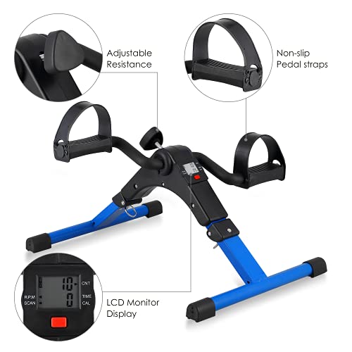 Folding Pedal Exerciser, Mini Exercise Bike Under Desk Bike - color: Blue