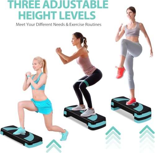ZENY 31’’ Aerobic Step Platform, Workout Stepper with 4 Stable Risers - color: turquoise