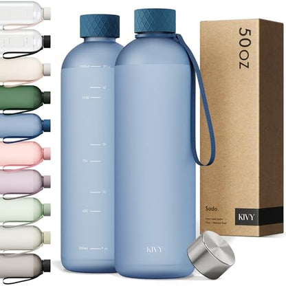KIVY Large Water Bottle 50oz Tritan - Lightweight & Shatterproof - BPA Free - color: 05 Navy Blue, size: 50oz