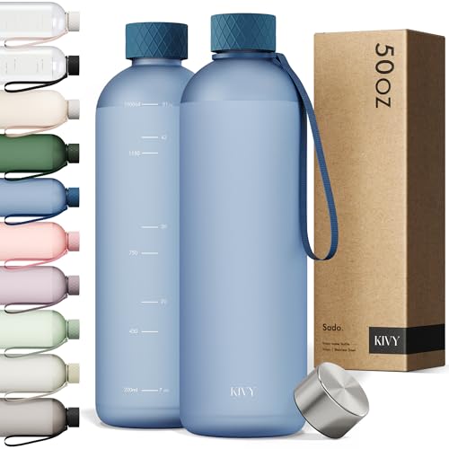 KIVY Large Water Bottle 50oz Tritan - Lightweight & Shatterproof - BPA Free - color: 05 Navy Blue, size: 50oz
