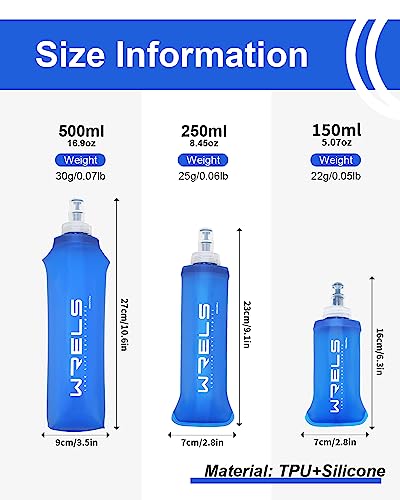 WRELS TPU Soft Flask Lightweight Portable Reusable Water Bottle,BPA Free Collapsible Flask for Hydration Pack in Running Hiking Cycling and Marathon - color: 150ml/5.07oz-2 Pack-Dark Blue