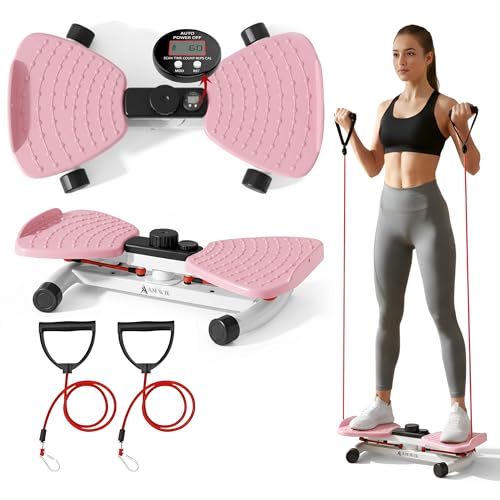 AMAVIK Waist Twister Machine Exercise with Smart Digital Counter, Double Anti-Slip Platform, Noiseless Design, 330lbs Capacity – Core Align Twist Board & Ab Waist Twister for Home Exercise - color: Pink