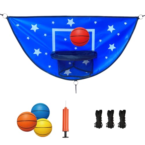 Trampoline Basketball Hoop, Attachment with Pump and Mini Ball, Universal Trampoline Accessories, Easy to Install - color: Blue