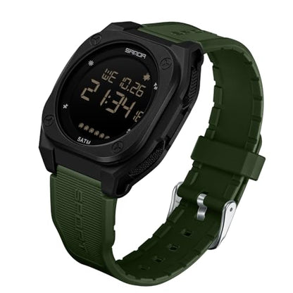 FANMIS Men's Digital Sports Watch Big Face Stopwatch Outdoor Rubber Strap - color: Green