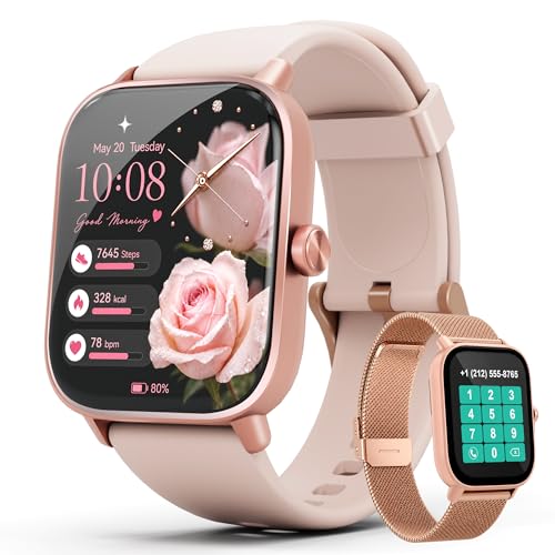 Pink Smart Watch for Women Android & iPhone, 1.83" HD Touchscreen, 24/7 Heart Rate, Sleep & Fitness Tracker, Answer/Make Calls/100+ Sports Modes/Message Reminder, IP68 Waterproof, Pedometer, 2 Bands - color: Pink