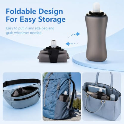 Handheld Running Water Bottle 350ml, Collapsible Silicone Water Bottle with Strap, Leak-Proof, for Running, Hiking, Cycling, Travel (Black) - color: Black