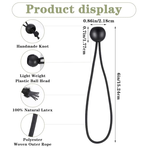 120 Pcs 6 Inch Ball Bungee Cords, Heavy Duty UV Resistant Tarp Tie Downs for Canopy, Shelter, Camping, Cargo and Tent Poles, Black