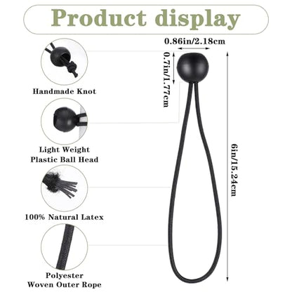 120 Pcs 6 Inch Ball Bungee Cords, Heavy Duty UV Resistant Tarp Tie Downs for Canopy, Shelter, Camping, Cargo and Tent Poles, Black