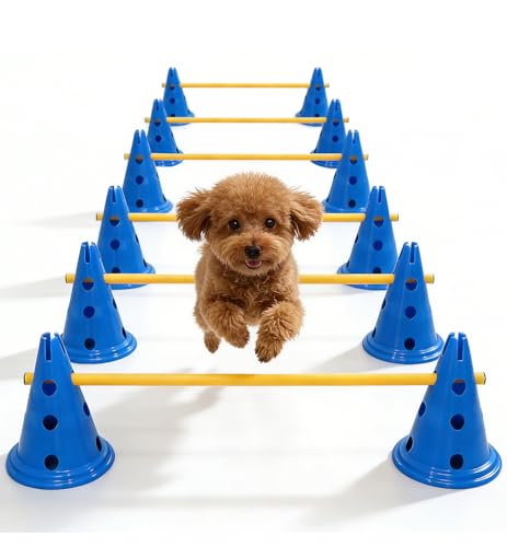 Dog Agility Hurdle Cone Set, Dog Agility Course Backyard Set with Height Adjustable Crossbar for Rehabilitation & Beginners, Dog Agility Equipment for Dog Obstacle Course Training Starter - 12 Inch