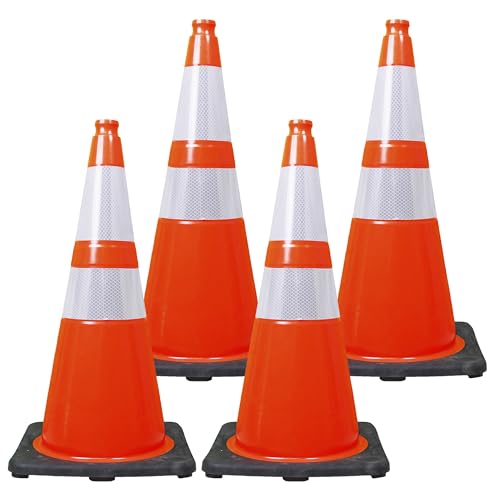 Brimar 28 Inch Orange Traffic Safety Cones, 4 Pack, Reflective, 7 Lb Base - size: 7 lb.