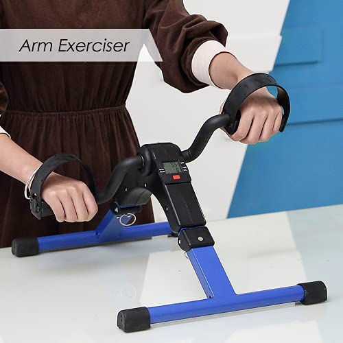 Folding Pedal Exerciser, Mini Exercise Bike Under Desk Bike - color: Blue