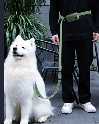 Hands Free Dog Leash for Large Medium Dogs Heavy Duty Bungee Reflective Adjustable Waist Leashes for Walking Running with Zipper Pouch 6-9FT (Green-1 with 6-9FT) - color: Green-1 with 6-9FT