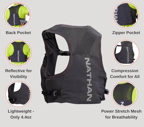 Nathan Pinnacle Featherlite 1.5L Hydration Vest for Running – Ultra-Lightweight, Compression-Fit with Hydrapak Soft Flask - size: XX-Large, style: Charcoal/Reflective Silver