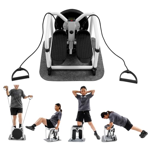 Mini Stepper with Bands & Monitor - 330LBS Hydraulic Full Body Workout, Silent Space Saving Exercise Equipment for Home Cardio, Arms, Legs & Glutes - color: White