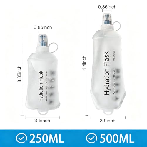 2 Pack 500ml Soft Flask, TPU Collapsible Soft Water Bottle for Hydration Pack, Running Vest, BPA-Free Leak-Proof Folding Water Bottle for Hiking Cycling Climbing