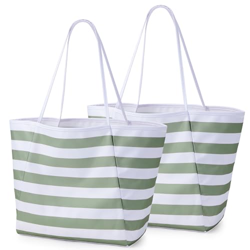 KALIDI Beach Tote Bag Women Large Waterproof Sandproof Shoulder Handbags - color: #2 Green+green