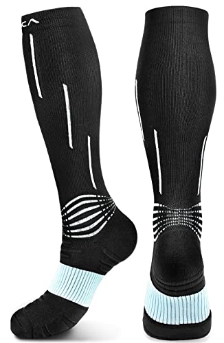NEENCA Compression Socks for Women & Men 20-30 mmHg Knee High - color: Black Blue, size: Small