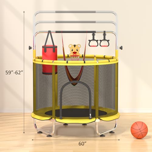 60” Trampoline for Kids,500lbs Capacity Indoor&Outdoor Toddler Trampoline - color: Yellow