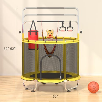 60” Trampoline for Kids,500lbs Capacity Indoor&Outdoor Toddler Trampoline - color: Yellow