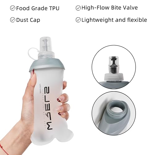 WRELS Running Water Bottle,250ml/350ml/500ml TPU Soft Flask,Collapsible Water Bottles for Hydration Vests and Running Belts Backpack, Soft Water Bottles For Hiking Cycling Climbing - color: White-500ml*2