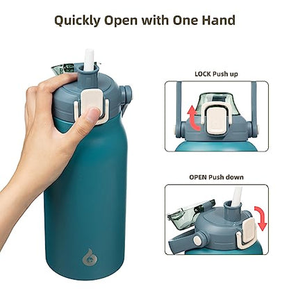 BJPKPK 45oz Insulated Water Bottle with Straw Lid, Stainless Steel Bottle - color: 45 oz Light Blue, size: 45 Ounces