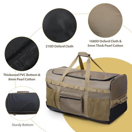 REDCAMP 85L/120L/140L Foldable Duffle Bag with Wheels, Large Travel Duffel Bag - color: Khaki