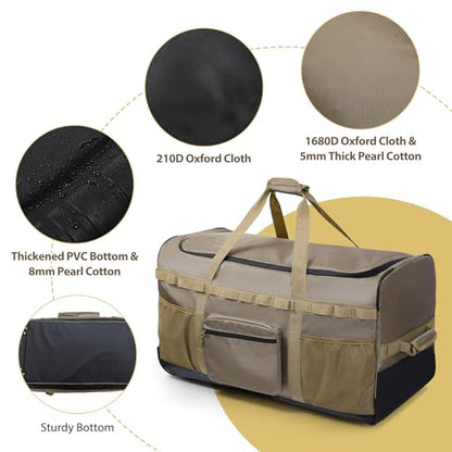 REDCAMP 85L/120L/140L Foldable Duffle Bag with Wheels, Large Travel Duffel Bag - color: Khaki