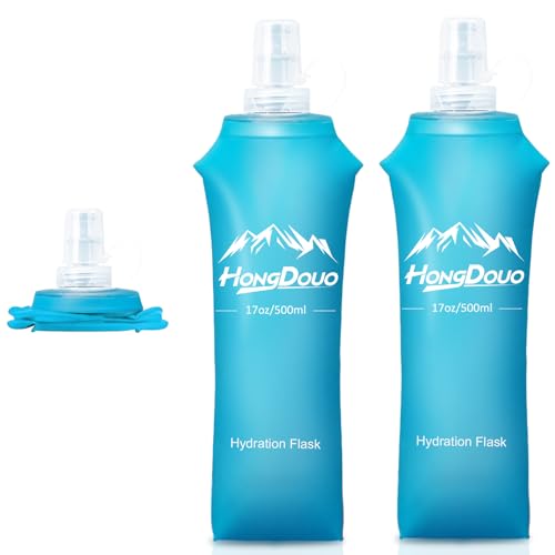 2 Packs Soft Flask, 17oz/500ml TPU Collapsible Soft Water Bottle for Hydration Pack, Running Vest, BPA-Free Folding Water Bottles for Hiking Cycling Climbing Running Outdoor Sports - color: Pale Blue