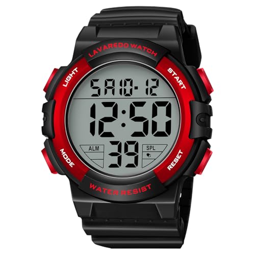 Mens Digital Watch, Sport Military Watch for Men, LED Large Face - color: 06-Red