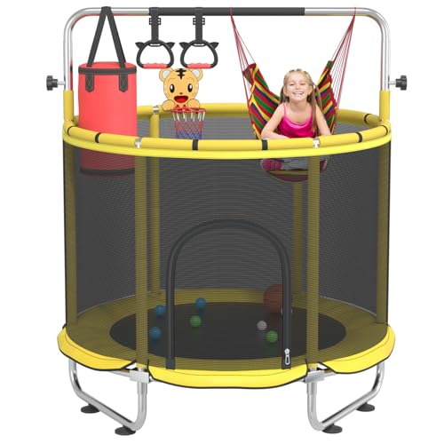 60” Trampoline for Kids,500lbs Capacity Indoor&Outdoor Toddler Trampoline - color: Yellow