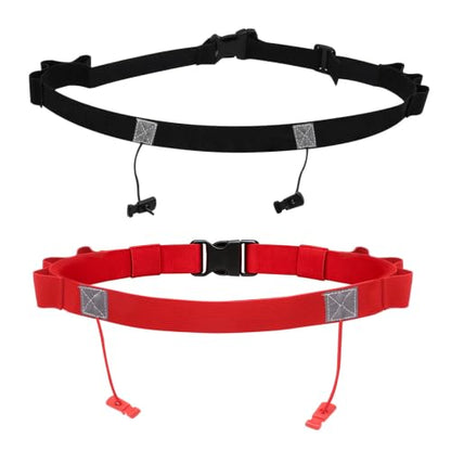 2Pcs Race Number Belt Race Bib Belts with 6 Energy Gel Loops for Marathon Triathalon Running No Safety Pins Required (Black/Red) - color: Black&Red